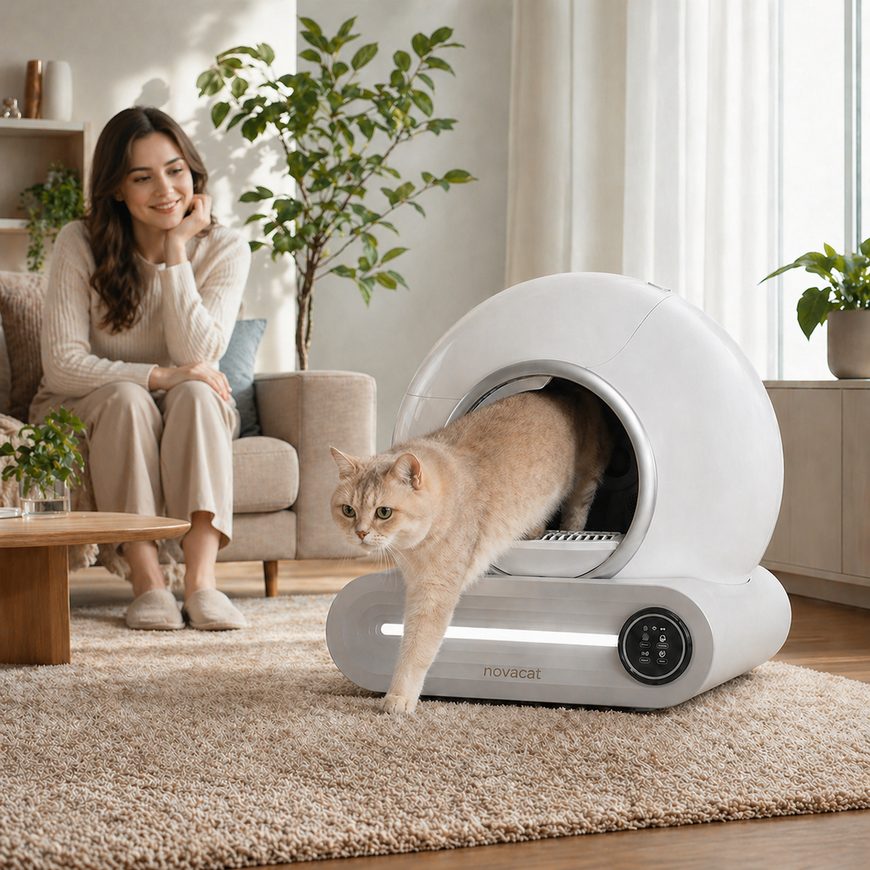NOVACAT™ – La Litière Auto-Lavante Ultra-Silencieuse & 100% Sécurisée 65 L