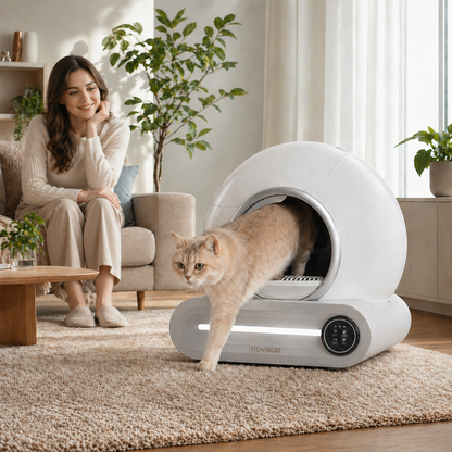 NOVACAT™ – La Litière Auto-Lavante Ultra-Silencieuse & 100% Sécurisée 65 L
