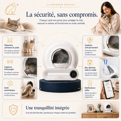 NOVACAT™ – La Litière Auto-Lavante Ultra-Silencieuse & 100% Sécurisée 65 L